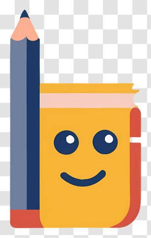 Cartoon - Smiling Book And Blue Pencil In Flat Cartoon Style Transparent PNG