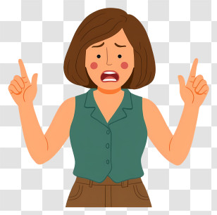 Shocked Woman - Alarmed Woman In Green Vest Illustration Transparent PNG