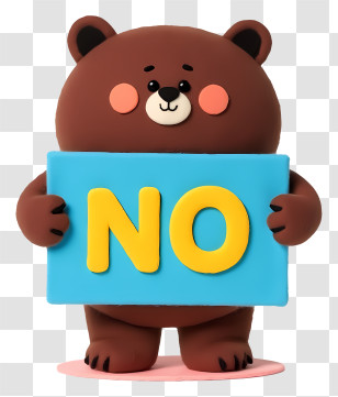 Bear Holding No Sign - Cute Bear Holding A Blue NO Sign Transparent PNG