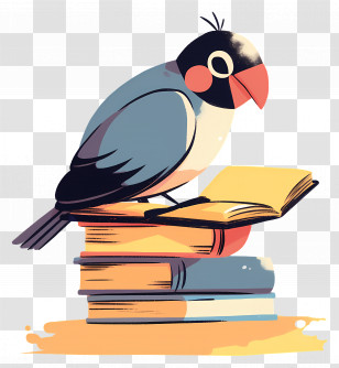 Reading Book - Bird Reading On A Stack Of Books Transparent PNG