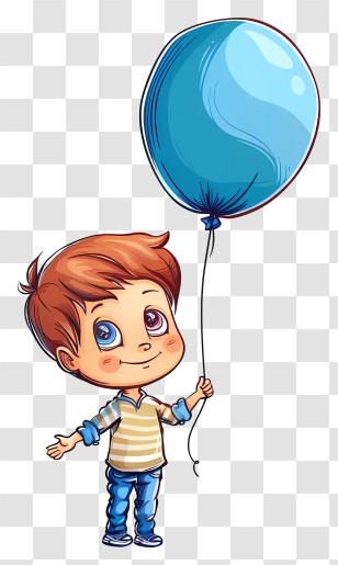 Boy Holding A Balloon - Cartoon Boy With Blue Balloon Transparent PNG