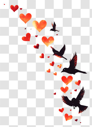 Birds With Hearts - Birds And Hearts Silhouette Design Transparent PNG
