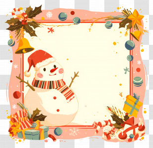Christmas Frame - Snowman With Gifts And Christmas Ornaments In Festive Frame Transparent PNG