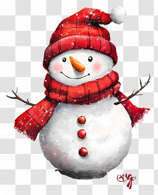Christmas Card - Cheerful Snowman With Red Scarf And Holiday Spirit Transparent PNG