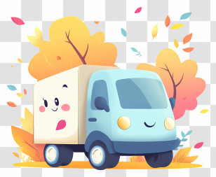 Fall Truck - Cute Cartoon Truck With Autumn Leaves Transparent PNG