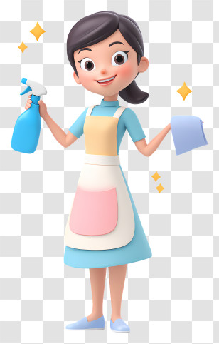 Cleaning Scene - Smiling Cleaner Girl With Spray Bottle Transparent PNG