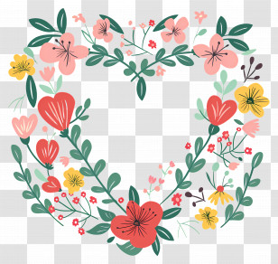 Heart Flowers - Floral Heart Wreath With Pastel Flowers Transparent PNG