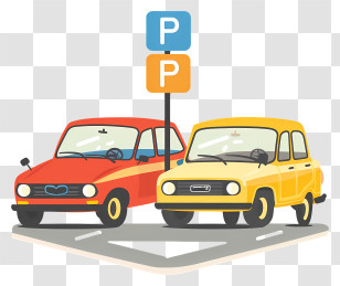 Parking - Parked Red And Yellow Cars In An Urban Setting Transparent PNG