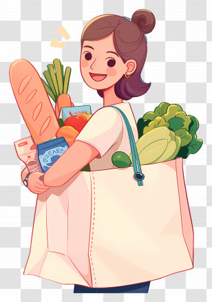 Woman Holding Grocery Bag - Woman Carrying Grocery Bag Transparent PNG