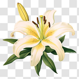 Lily Flower - White Lily Flower With Green Leaves Transparent PNG