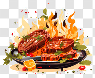 Barbecue Grill - Steak Grilling With Flames Transparent PNG