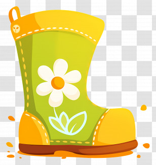 Garden Boot - Green And Yellow Rain Boot With Floral Details Transparent PNG