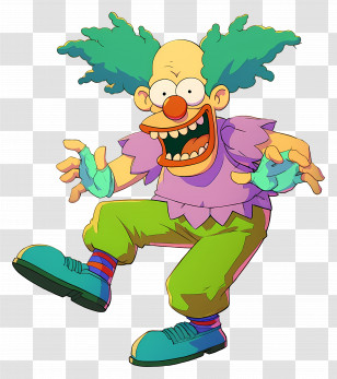 Krusty The Clown - Cartoon Clown With Green Hair In Colorful Outfit Transparent PNG