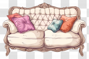 Sofa With Pillows - Vintage Sofa With Colorful Cushions Transparent PNG