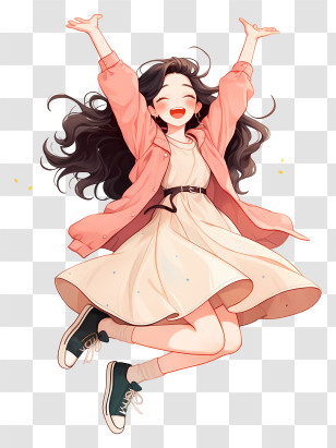 Anime Girl Cheerful Jumping - Happy Girl Jumping With Joy Transparent PNG