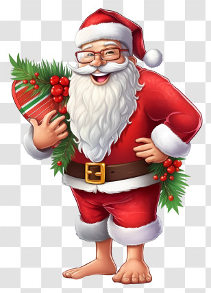 Cartoon Tropical Santa - Jolly Santa Claus Holding A Christmas Gift Transparent PNG