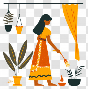Woman Performing Ritual With Brush - Woman Performing A Ritual At Home Transparent PNG