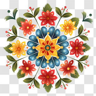 Onam Flower Rangoli - Floral Symmetrical Pattern With Vibrant Colors Transparent PNG