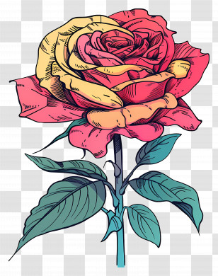 Rose - Yellow And Red Rose Sketch Transparent PNG