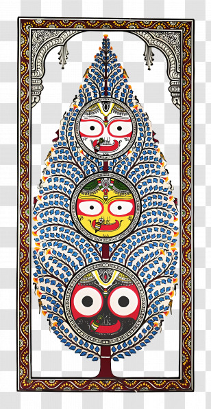 Pattachitra Tree Of Life - Blue Tree Art With Mythological Faces Transparent PNG