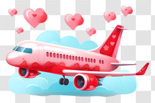 Valentine Airplane - Airplane With Hearts Flying In The Sky Transparent PNG