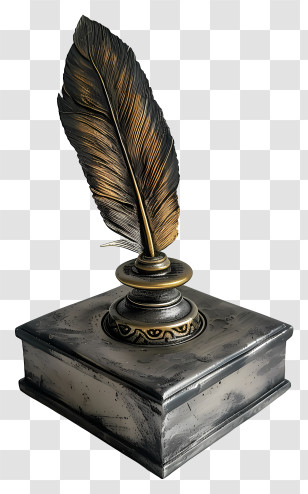 Quill Inkwell - Golden Quill And Ink Stand Transparent PNG