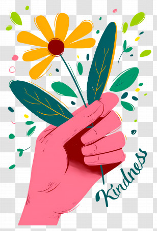 World Kindness Day - Hand Holding Yellow Flower With Kindness Transparent PNG