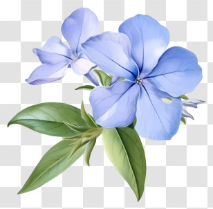 Elegant Periwinkle Flower - Beautiful Blue Flower With Green Leaves Transparent PNG