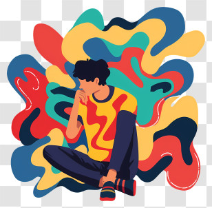 Mental Health Problem - Person Sitting In Colorful Abstract Background Transparent PNG