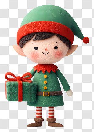 Little Elf With Christmas Gift - Christmas Elf With Gift Transparent PNG