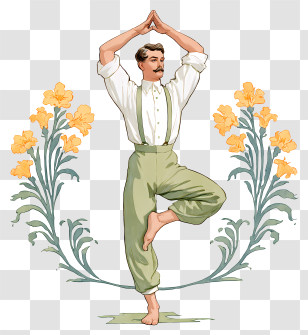 Man Doing Tree Pose - Man Practicing Yoga Pose Transparent PNG