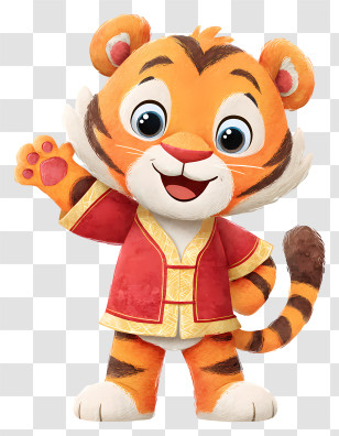 Cartoon Tiger - Friendly Tiger Mascot Waving Transparent PNG