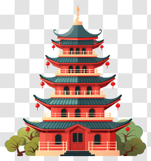 Pagoda - Traditional Red Oriental Pagoda Illustration Transparent PNG