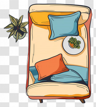 Sofa Top View - Cozy Couch With Colorful Pillows Transparent PNG