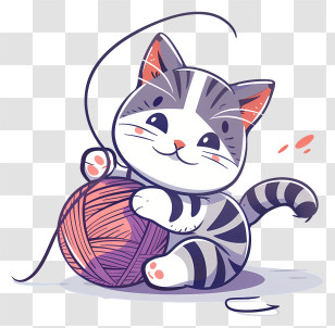 Cat Playing Yarn Ball - Cute Cat Playing With Yarn Transparent PNG