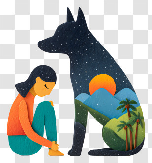 Dog And Woman Comforting Moment - Girl And Dog Nature Silhouette Transparent PNG