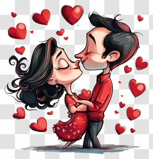 Valentines Day - Romantic Cartoon Couple With Hearts Transparent PNG