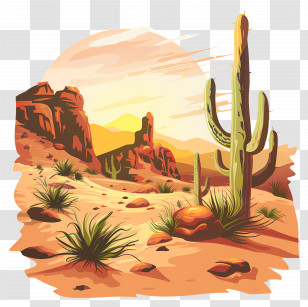 Desert - Desert Landscape With Cactus Transparent PNG