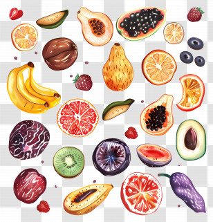 Variety Of Tropical Fruits - Variety Of Colorful Tropical Fruits Transparent PNG