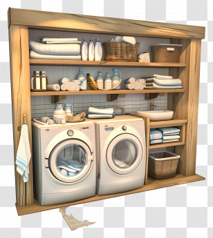 Laundry Room - Organized Laundry Room With Shelves Transparent PNG