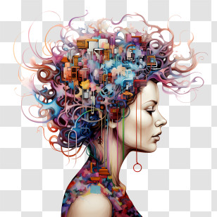 Train Your Brain Day - Artistic Portrait With Abstract Hair And Vibrant Colors Transparent PNG