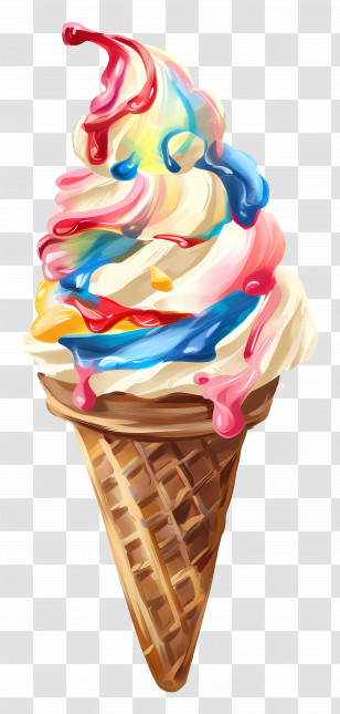 Ice Cream - Colorful Swirl Ice Cream Cone Transparent PNG