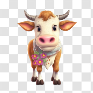 Cow - Cute Cartoon Cow Holding Flowers Transparent PNG