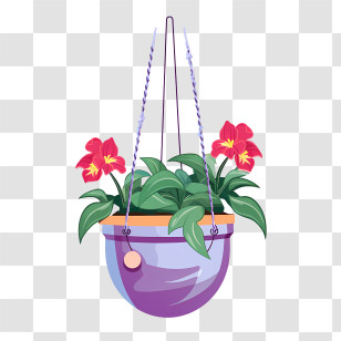 Hanging Plant With Pot - Hanging Plant With Red Flowers Transparent PNG