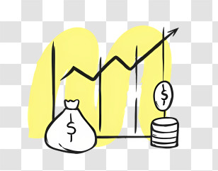 Money - Financial Growth Graph With Money Bag And Coins Transparent PNG