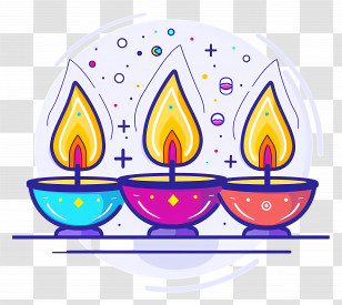Diya Oil Lamp - Colorful Diwali Oil Lamps Illustration Transparent PNG