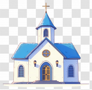 Church Building - Charming Church Building With Blue Roof Illustration Transparent PNG