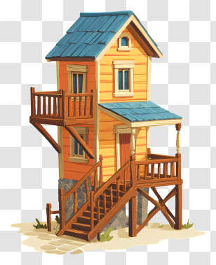 Wooden House With Stairs - Small Wooden House With Stairs Transparent PNG