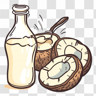 Coconut Oil - Coconut Milk And Halved Coconuts Transparent PNG