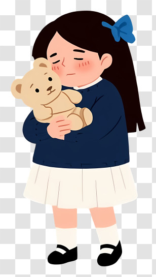 Cartoon Girl Holding Teddy Bear - Girl Hugging Teddy Bear Transparent PNG